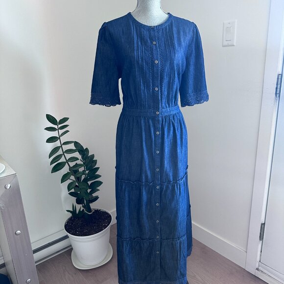 NWT Denim Maxi Dress sz L (T) - Denim Blue - Picture 2 of 16